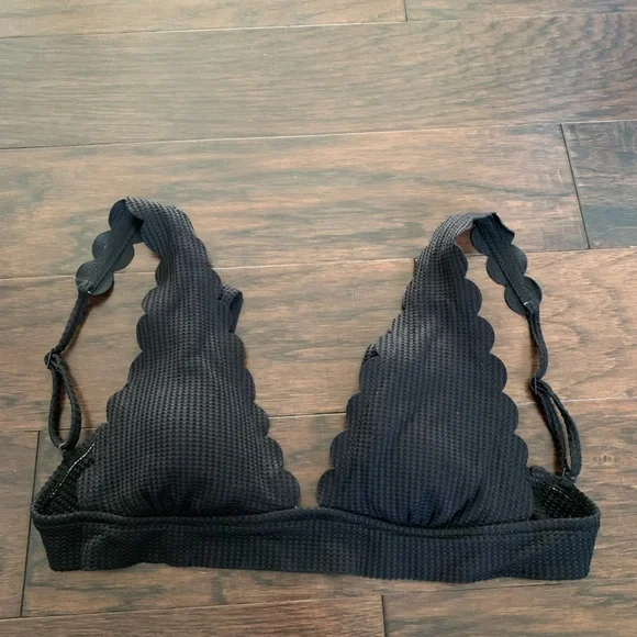 Aerie Waffle Scalloped Tie Longline Triangle Bikini Top - Picture 2 of 6